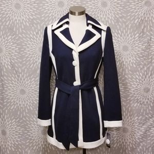 NWT INC International Concepts Color Block Coat Blue White Belted Small